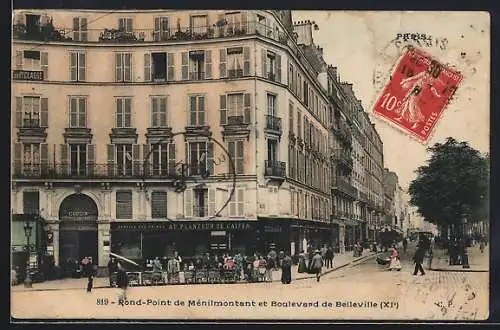 AK Paris, Rond-Point de Ménilmontant et Boulevard de Belleville