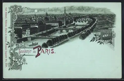 Mondschein-Lithographie Paris, Vue générale, la Seine