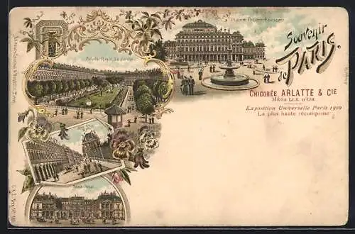 Lithographie Paris, Place et Théatre Francais, Rue de Rivoli