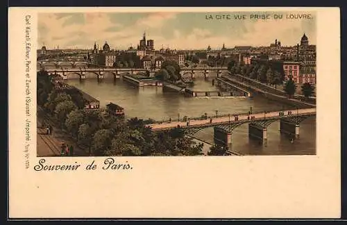 Lithographie Paris, La Cité vue prise du Louvre