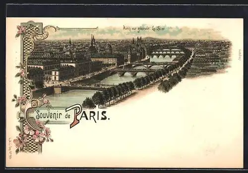 Lithographie Paris, Vue générale, la Seine