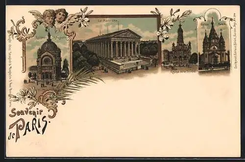 Lithographie Paris, Eglise de St. Augustin, La Madeleine, Eglise Russe