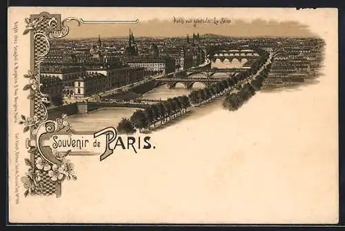 Lithographie Paris, Vue générale, la Seine