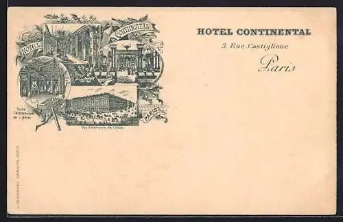 Lithographie Paris, Hotel Continental, 3 Rue Castiglione