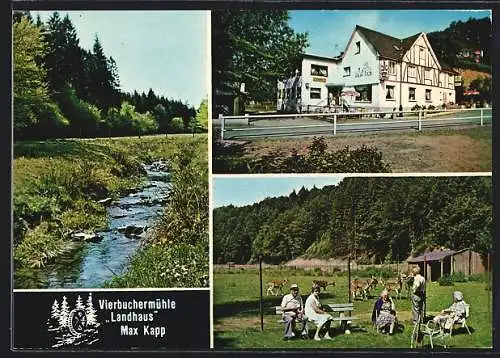 AK Vierbuchermühle bei Waldbröl, Pension-Landhaus Max Knapp mit Besuchern