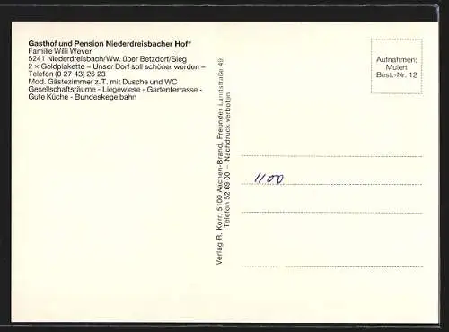 AK Niederdreisbach /Ww., Gasthof und Pension Niederdreisbacher Hof, Bes. Fam. Willi Wever