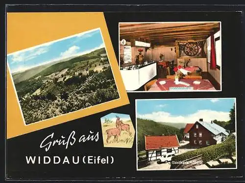 AK Widdau /Eifel, Gasthaus Küpper mit Innenansicht