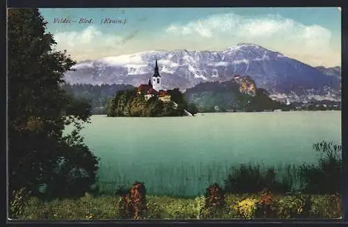 AK Veldes-Bled /Krain, Blick nach der Kirche auf dem See