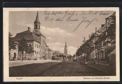 AK Tilsit, Rathaus und Deutsche Strasse