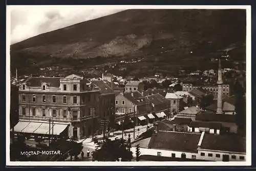 AK Mostar, Ortsansicht mit einem Minarett