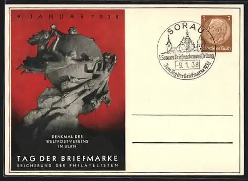 AK Stempel Sorau, 1. Sorauer Briefmarkenausstellung 1938, Ganzsache