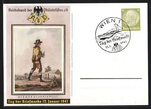 AK Stempel Wien, Tag der Briefmarke, 12. Januar 1941, Ganzsache