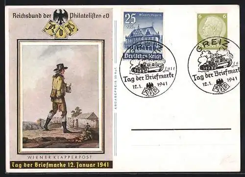 AK Stempel Greiz, Tag der Briefmarke, 12. Januar 1941, Ganzsache