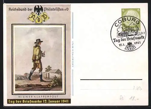 AK Stempel Coburg, Tag der Briefmarke, 12. Januar 1941, Ganzsache