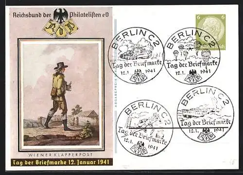 AK Stempel Berlin, Tag der Briefmarke, 12. Januar 1941, Ganzsache