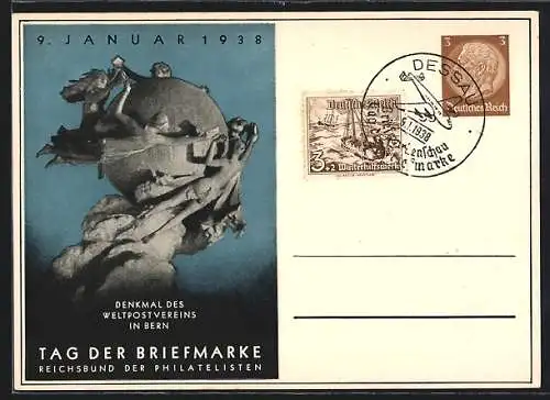 AK Stempel Dessau, Briefmarkenschau 1938, Ganzsache