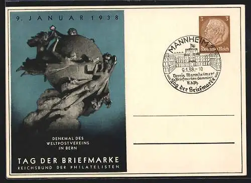 AK Stempel Mannheim, Tag der Briefmarke 1938, Ganzsache