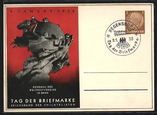 AK Stempel Regensburg, Tag der Briefmarke 1938, Ganzsache
