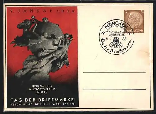 AK Stempel München, Tag der Briefmarke 1938, Ganzsache