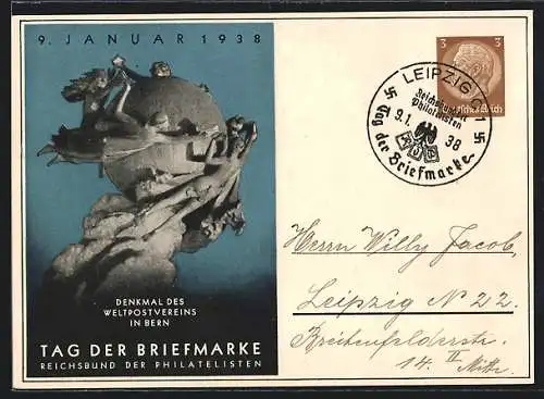 AK Stempel Leipzig, Tag der Briefmarke 1938, Ganzsache
