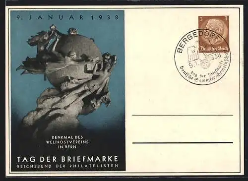 AK Stempel Bergedorf, Tag der Briefmarke 1938, Ganzsache