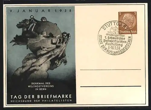 AK Stempel Stuttgart, 1. Schwäbische Postwertzeichen Ausstellung 1938, Ganzsache