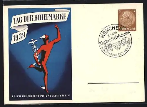 AK Stempel München, Tag der Briefmarke 1939, Ganzsache