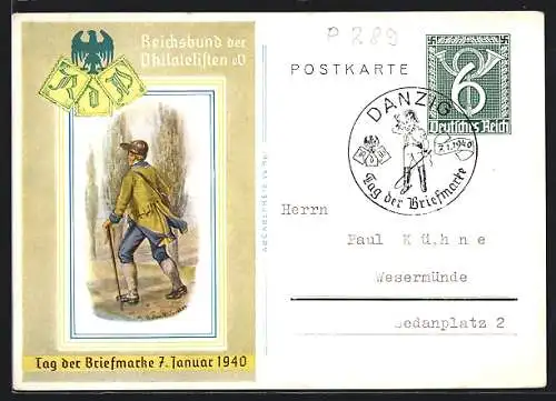 AK Stempel Danzig, Tag der Briefmarke 1940, Ganzsache