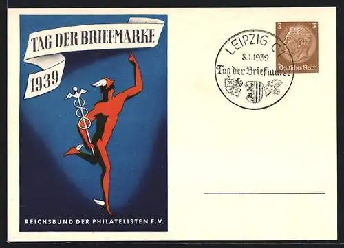 AK Stempel Leipzig, Tag der Briefmarke 1939, Ganzsache