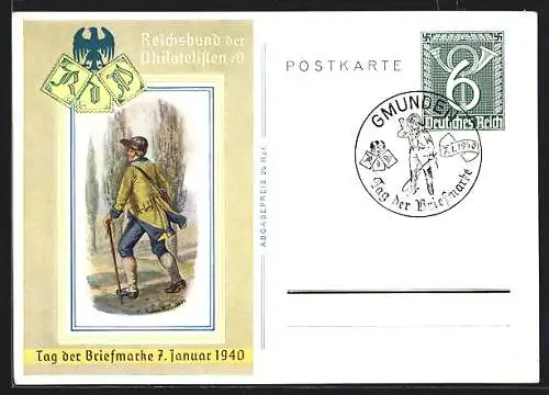 AK Stempel Gmunden, Tag der Briefmarke 1940, Ganzsache
