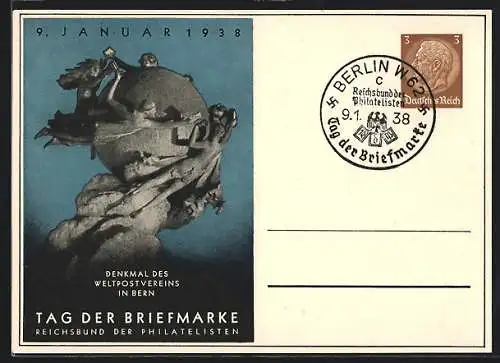 AK Stempel Berlin, Tag der Briefmarke 1938, Ganzsache