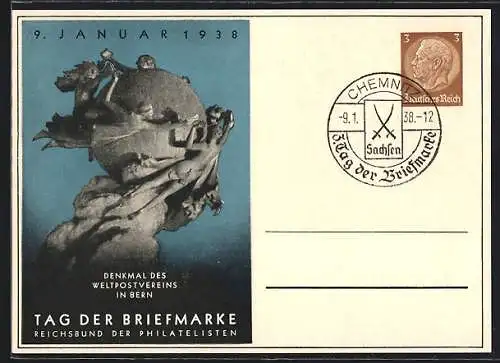 AK Stempel Chemnitz, Tag der Briefmarke 1938, Ganzsache