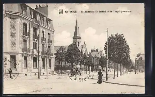 AK Dijon, Le Boulevard de Brosses et le Temple protestant