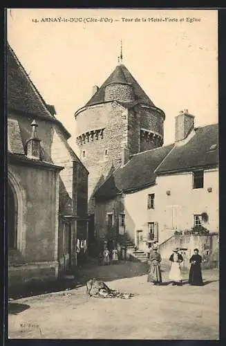 AK Arnay-le-Duc /Cote-d`Or, Tour de la Motte-Forte et Eglise