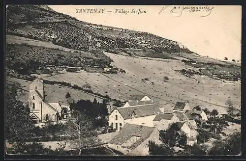 AK Santenay, Village St-Jean avec église et paysage champêtre