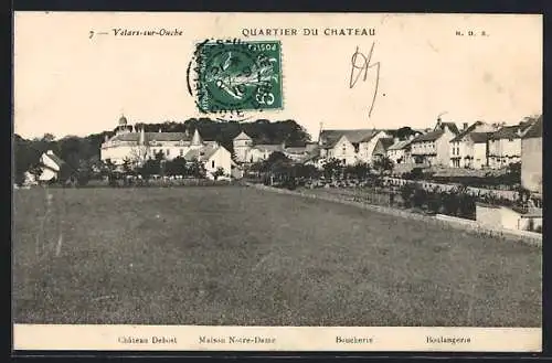 AK Vélars-sur-Ouche, Quartier du Château avec Château Debout, Maison Notre-Dame, Boucherie et Boulangerie