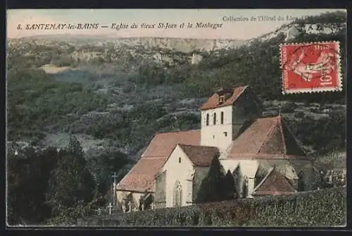 AK Santenay-les-Bains, Église du Vieux St-Jean et la Montagne