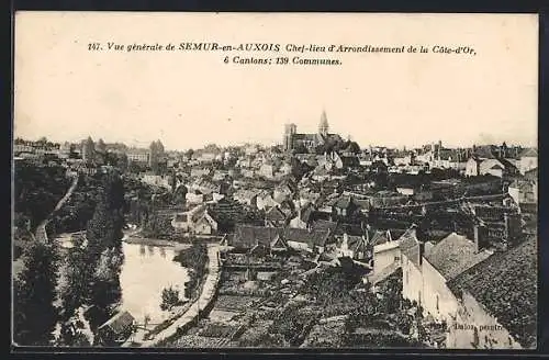 AK Semur-en-Auxois, vue générale de la ville avec rivière et maisons