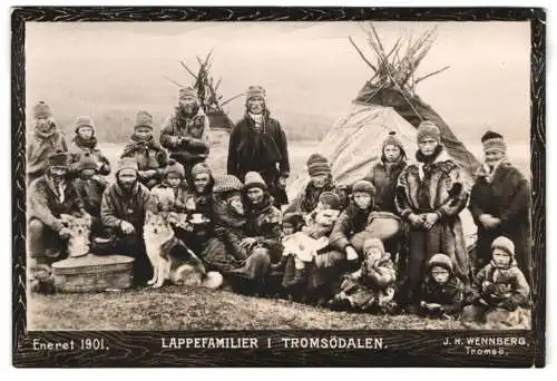 Fotografie J. H. Wennberg, Tromsö, Lappefamilier i Tromsödalen, Eneret 1901, Lappen, Tracht