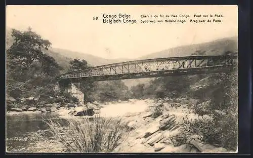 AK Congo Belge, Chemin de fer du Bas Congo, Pont sur la Pozo