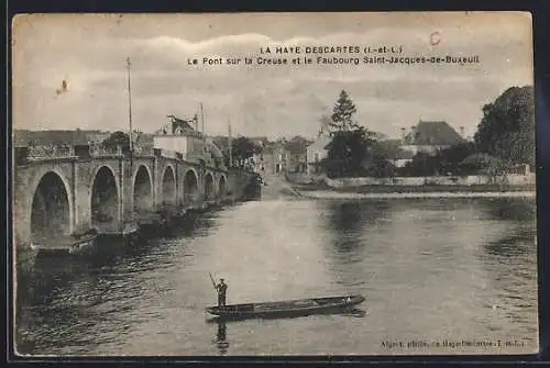 AK La Haye-Descartes, Le Pont sur la Creuse et le Faubourg Saint-Jacques-de-Buxeuil