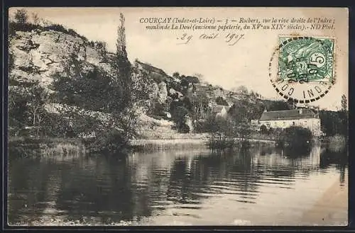 AK Corucay /Indre-et-Loire, Rochers sur la rive droite de l`Indre, Moulin de La Doué