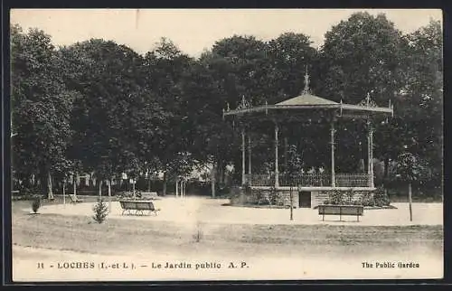 AK Loches, le Jardin public avec kiosque à musique