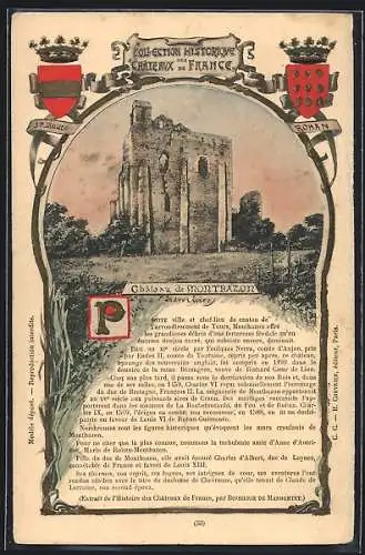 AK Montbazon, Château de Montbazon et ses ruines avec blason et description historique