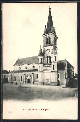 AK Monts, L`Eglise avec sa Tour et son Horloge