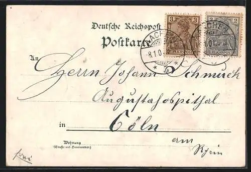 Lithographie Aachen, Dom, Rathaus, Mariensäule