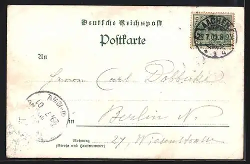 Künstler-AK Aachen, Ponttor, Loueberg, Promenade mit Obelisk, Marschiertor