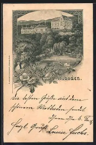 Lithographie Wiesbaden, Die Curanstalt Dietenmühle