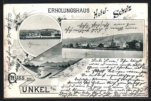 AK Unkel, Erholungshaus Hotel Schulz, Rheinpartie