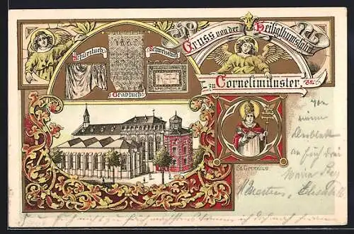 Lithographie Cornelimünster, Kirche, St. Cornelius, Schürztuch, Schweisstuch und Grabtuch